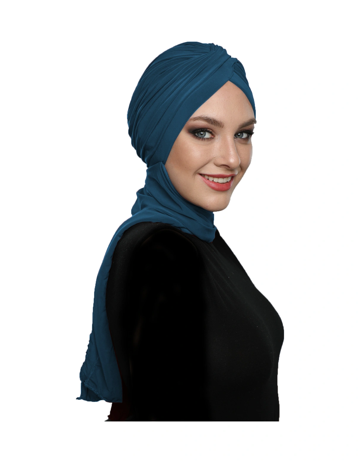 Çapraz W Atkılı Petrol Hazır Türban Tesettür Bone Petrol