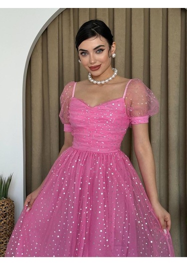 Helena Tül Elbise Pembe