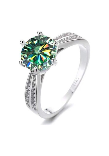 Bagueringen 1.0ct Yuvarlak 18k Beyaz Altın Kaplama 100% 925 Gümüş Mozanit Yüzük Pırlanta Testi Geçti Takı Kadın Kız Hediye Mavi&yeşil