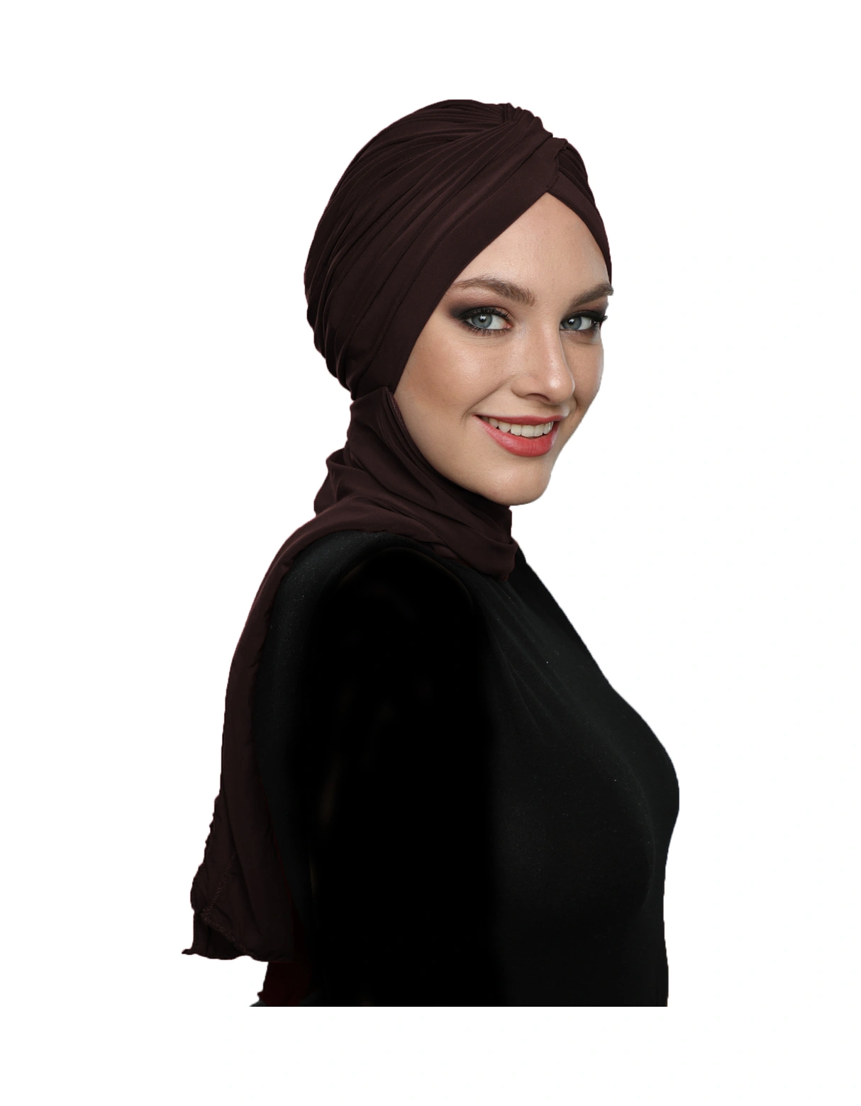 Çapraz W Atkılı Kahve Hazır Türban Tesettür Bone Kahve