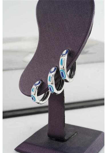 Kadın Vip Seri Mineli Nazar Motifli 3'lü Halka Küpe