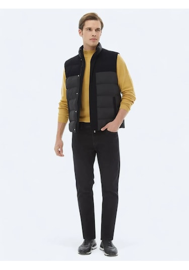 Kip Siyah Regular Fit Dik Yaka Casual Dokuma Spor Yelek Siyah