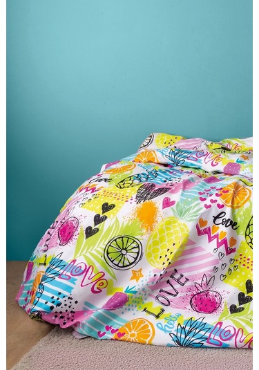Lemonade 210 Tc 83 Tel Dijital Pamuk Saten Tek Kişilik Nevresim Takımı Çok Renkli
