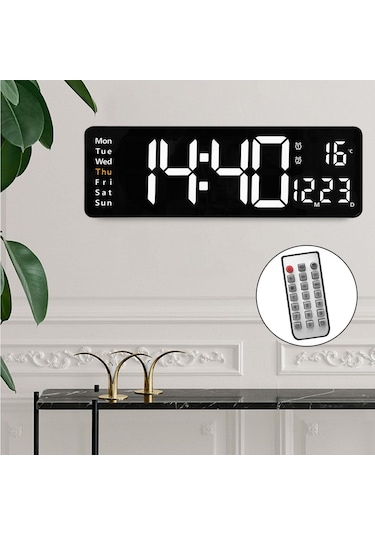 Suntek Ev İçin Uzaktan Kumandalı USB Tarih Hafta Sıcaklık Göstergeli Dijital Duvar Saati Siyah