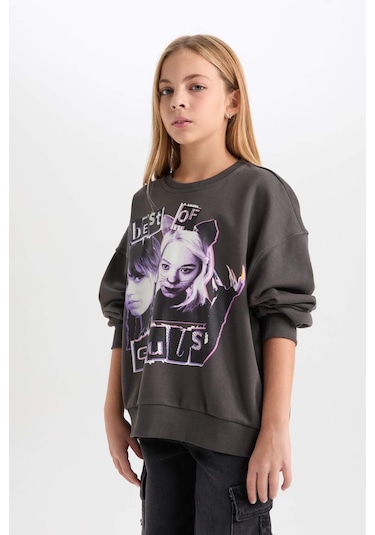 DeFacto Kız Çocuk Wednesday Oversize Geniş Kalıp Bisiklet Yaka Sweatshirt D6063A824WNAR227