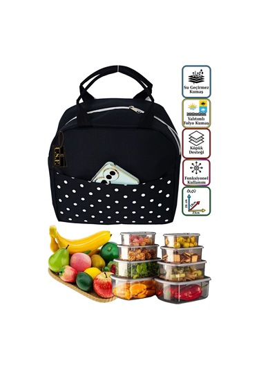Sıcak, Soğuk Isı Yalıtımlı Termal Termoslu Yemek, Mama, Beslenme, Gıda Için Taşıma Çantası Siyah - Taba