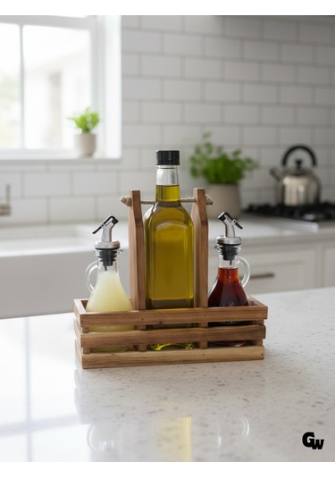 Ahşap Doğal 3lü 2+1 Set Yağdanlık Ve Sosluk Takımı Set Kiraz 1 Set Ahşap