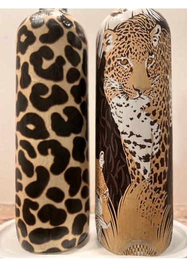 Leopar Desenli Zeytinyağı Sıvıyağ Şişesi Yağdanlık Yağlık, Sirkelik, Sosluk 2'li Set, Ev Dekoru Kahverengi