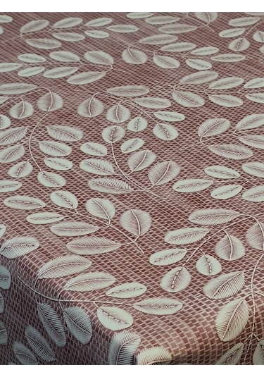 Elyaflı Pvc Muşamba - Desenli Silinebilir Masa Örtüsü Krem Fnt1248 Bordo