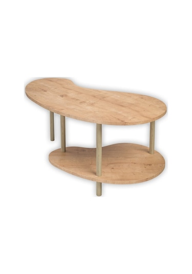 Fasülye Orta Sehpa Ahşap Ayaklı Sehpa Iki Raflı Sehpa Dekoratif Sehpa Gazetelikli - Safir Meşe