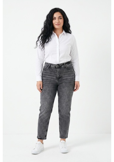 Dekploy Kadın Yüksek Bel Mom Fit Jean Pantolon Bgl-st05450 Füme