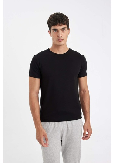 DeFacto Slim Fit Dar Kesim Bisiklet Yaka Kısa Kollu Pijama Üstü L4885AZ24WNBK27