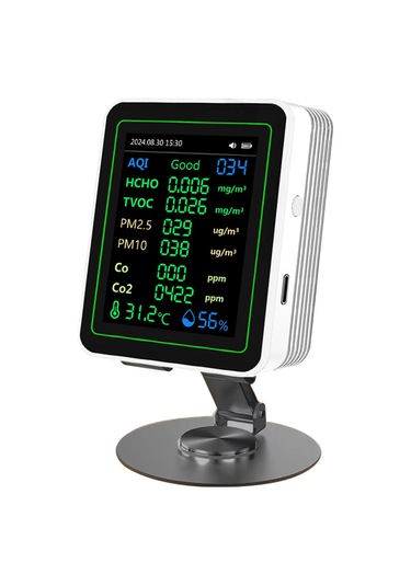 Gajeena Zn-mt14 Beyaz Ayaklı 12'li Hava Kalite Monitörü - Co, Co2, Pm2.5, Hcho Ve Tvoc Tespiti İle Ekranda Eğri Gösterim