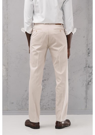 Notra Regular Fit Pamuklu Yan Cep Klasik Yazlık Gabardin Pantolon Krem