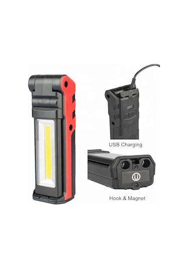 Usb Şarj Edilebilir Led Cob Çalışma Işığı Katlanabilir Kırmızı