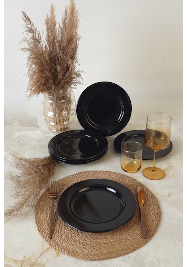 Keramika Siyah Assos Pasta Tabağı 22 Cm 6 Adet 650 Siyah