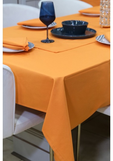 Dream 8 Parça Masa Örtüsü Seti Çeyiz Seti Salon Masa Örtüsü, Runner, 6'lı Peçete Turuncu
