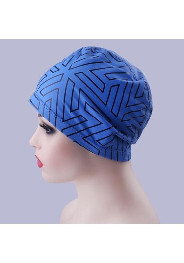 Beyaz Geometrik Baskı Daralan Trim Rahat Unisex Yüzme Şapkası Yetişkin Kulak Koruyucu Yüzme Havuzu Şapka Yüzme Aksesuarları Beyaz