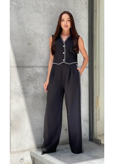 Trend Kadın: Modern Çoban Dikişli Yelek Ve Pantolon Takımı İle Tarzınıza Zarif Ve Hoş Bir Dokunuş Ekleyin Siyah Trend Kadın: Modern Çoban Dikişli Yelek Ve Pantolon Takımı İle Tarzınıza Zarif Ve Hoş Bir Dokunuş Ekleyin Siyah