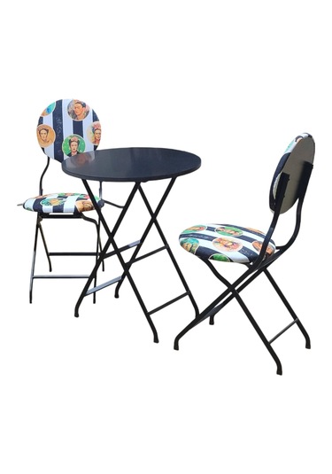 Katlanabilir Frida Desenli Metal Masa Ve Sandalye Takımı - 2 Sand