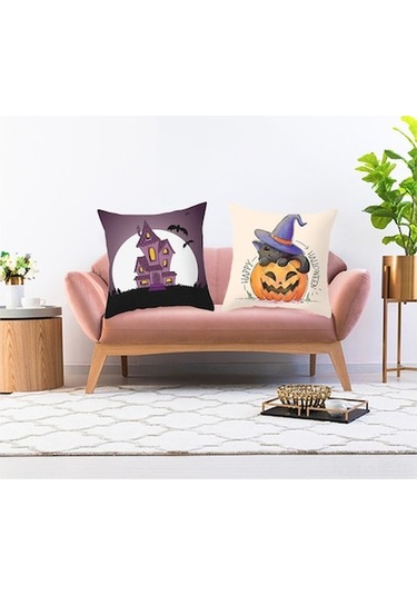 Novahub Cadılar Bayramı Yastık Kılıfı: Şık Desenli Şeftali Kadife, 45x45cm, 15 Renk Seçeneği, Bayram Dekorasyonu Diğer