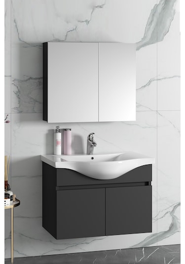 Yıldız 80 Cm Antrasit Gri Mdf Lavabolu Asma Banyo Dolabı Takımı Antrasit - Gri