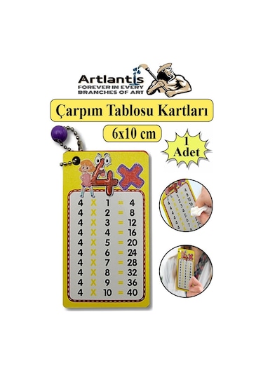 Zincirli Çarpım Tablosu 1 Adet 6x10 Cm Cep Zircirli Çarpım Tablosu Yaz Sil Özellikli Çarpım Tablosu Kartları Karne Hediyesi