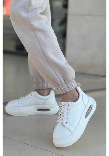 Günlük Kadın Sneaker Örgü Bağcıklı Hafif Kalın Yüksek Balon Taban Yürüyüş Spor Ayakkabı 5750 Beyaz