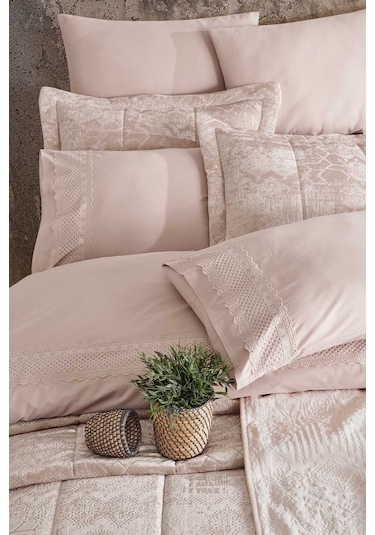 Elart Çeyiz Paketi 10 Parça Yatak Örtüsü+nevresim Takımı+battaniye Nüans Ekru