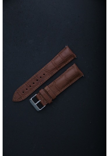 Hakiki Deri 22mm Akıllı Pimli Saat Kordonu Kahverengi - Siyah