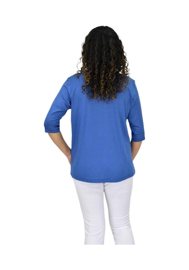 Caftan Kadın Kısa Kol Taşlı Bluz Bgl-st04710 Mavı