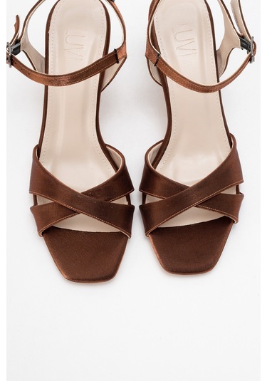Melin Bakır Saten Çapraz Bantlı Kadın Topuklu Ayakkabı Bakır