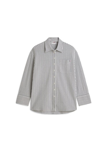 Tommy Hilfiger Pıque Strıpe Rlx Shırt Kadın Beyaz Uk Gömlek - Ww0ww47878