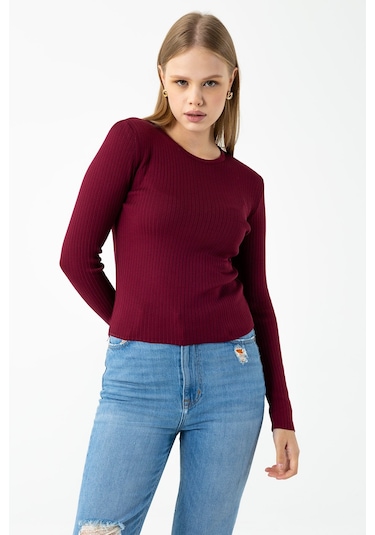 Giysa Kadın Bisiklet Yaka Fitilli Basic Triko Body Bordo - 25k 2060 Bordo