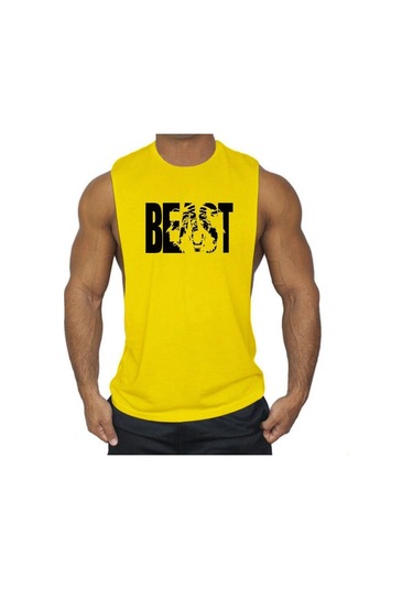 Sarı Spor Giyim Vücut Geliştirme Fitness Erkekler Tank Top Egzersiz Harfler Yelek Kas Stringer Spor Fanila Kolsuz Gömlek