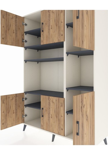 Hyperion Dolap 9 Raflı 6 Kapaklı 132x44x195 Aytaşı-çam/antrasit Atlas Çam/antrasıt