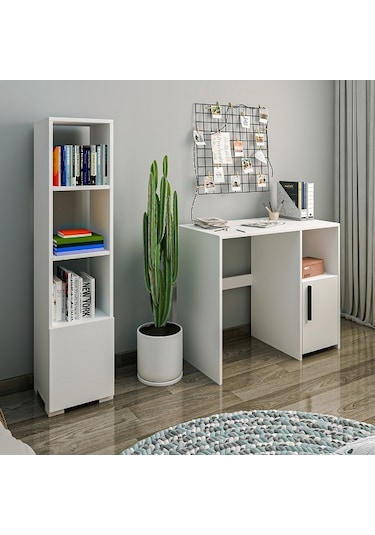 Çalışma Masası Ve Kitaplık Set Kutay Beyaz