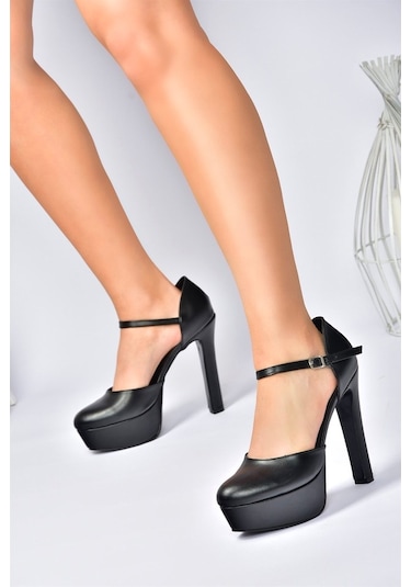 Fox Shoes Siyah/Siyah Platform Kalın Yüksek Topuklu Kadın Ayakkab