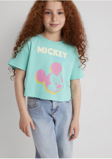 Mavi Mickey Mouse Baskılı Mavi Kız Çocuk T-shirt M7610332-71673
