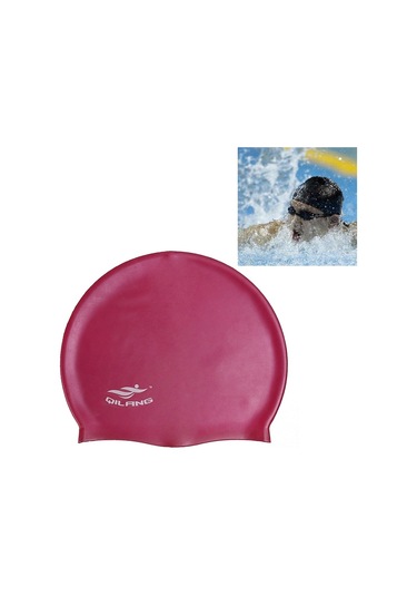 Yetişkin Düz Renk Su Geçirmez Silikon Yüzme Şapkası Şarap Kırmızısı Kırmızı