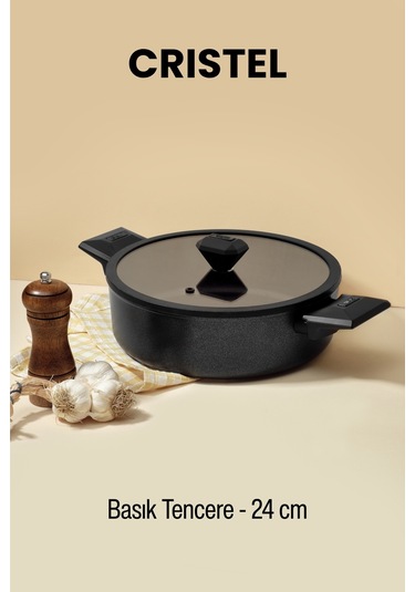 Gigilli Cristel 24 Cm Basık Tencere Siyah Siyah