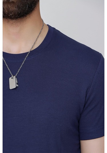 Slim Fit Bisiklet Yaka Düz Pamuklu Lacivert Tişört Ts 823 Lacivert