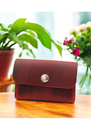 Cronder Hakiki Deri Yan Model Kutu Cüzdan Kartlık Kırmızı