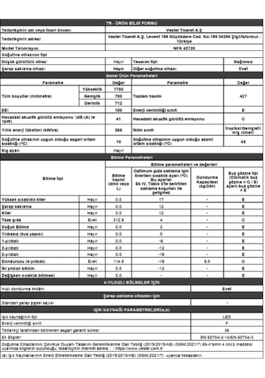 Regal NFK 42720 427 LT No-Frost Kombi Tipi Buzdolabı