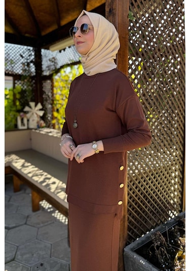 Sezen Triko Takım Kahve Çok Renkli