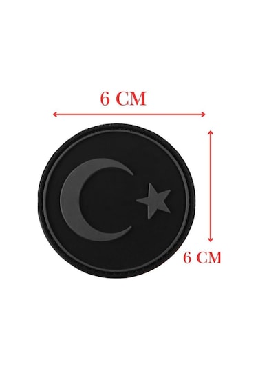 Yuvarlak Türk Bayrağı Siyah Plastik Patch - Peç