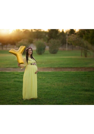 Modalabio Moda Labio- Babyshower Melek Kol Hamile Elbisesi Sarı