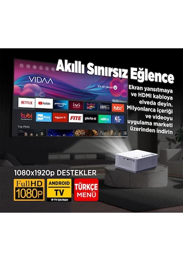 Vankyo Leisure L470A Android TV 1080P Destekli 6G Wi-Fi + Bluetooth 5.2 Projeksiyon Cihazı Beyaz