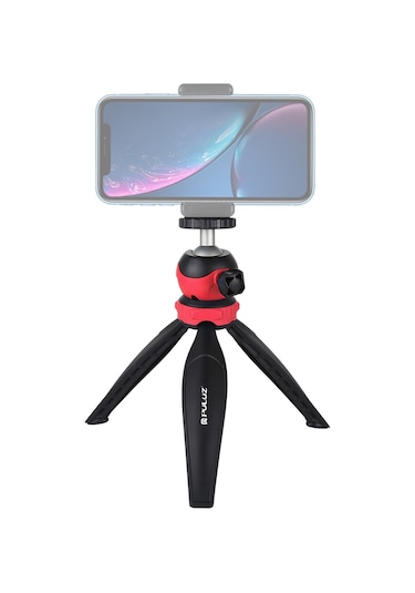 Sones Puluz 20cm Cep Plastik Tripod Montajı 360 Derece Küre Başlı Akıllı Telefonlar, Gopro, Dslr Kameralar İçin Kırmızı