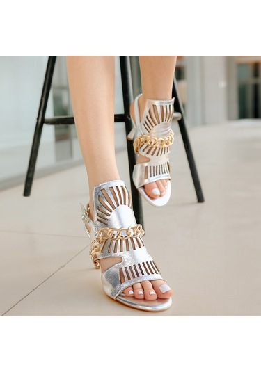 Lidya Gümüş Cilt Topuklu Ayakkabı Gümüş